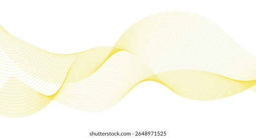 Luxury yellow golden wavy curve lines background. Digital futuristic technology concept. Gradient banner background. Science, banner, business, poster, template, music background.	