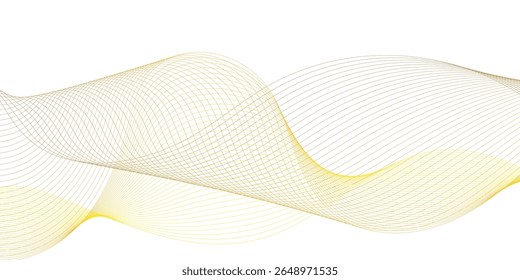 Luxury yellow golden wavy curve lines background. Digital futuristic technology concept. Gradient banner background. Science, banner, business, poster, template, music background.	