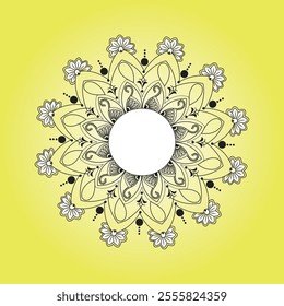 Luxury yellow mandala ornate background for wedding invitation, book cover