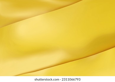 The luxury of yellow paper texture background. Closeup of rippled silk fabric. Stacked silk fabrics. Yellow background. 3D vector illustration.