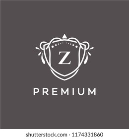 Luxury Z Initial Logo frame symbol, Luxury and graceful floral monogram design dark background