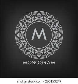 Luxury,simple  and elegant monochrome  monogram design template with letters on chalkboard background. Vector illustration.
