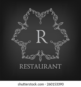 Luxury,simple  and elegant monochrome  monogram design template with letters on chalkboard background. Vector illustration.