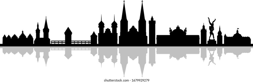 Luzern City Switzerland Skyline Silhouette Cityscape Vector