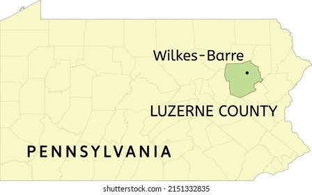 Luzerne County and city of Wilkes-Barre location on Pennsylvania state map