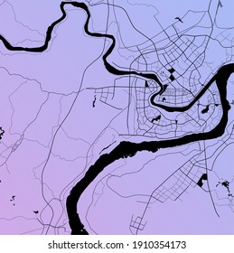 Luzhou, Sichuan, China (CHN) - Urban vector city map with parks, rail and roads, highways, minimalist town plan design poster, city center, downtown, transit network, gradient blueprint