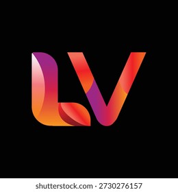 LV Initial letter, gradient vibrant colorful glossy colors on black background