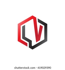 LV initial letters looping linked hexagon logo black red