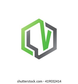 LV initial letters looping linked hexagon logo black green
