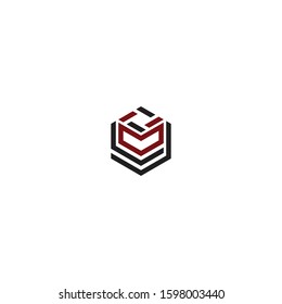 lv  initial line hexagon logo vector modern