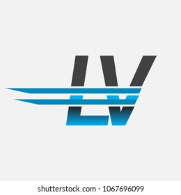 LV initial logo company name colored black and blue, Simple and Modern Logo Design.