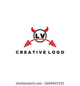 LV initial monogram for fitnes or gym logo with devil style design