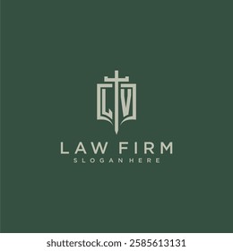 LV initial monogram for law firm with sword and shield logo image