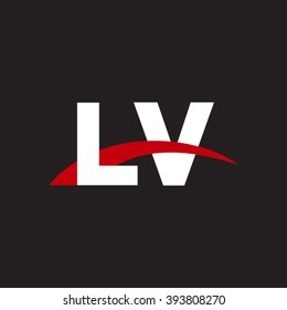 LV initial overlapping swoosh letter logo white red black background