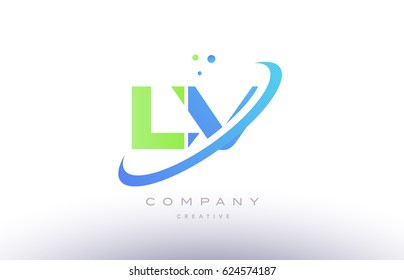 lv l v alphabet green blue swoosh letter company logo vector icon design template