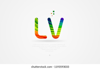 lv l v alphabet letter logo icon combination design with rainbow color