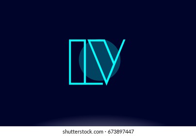 lv l v blue line circle letter logo alphabet creative company vector icon design template