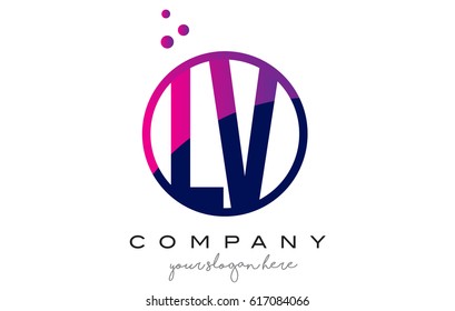 LV L V Circle Letter Logo Design with Purple Magenta Dots Bubbles Vector Illustration
