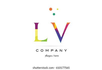 lv l v  creative rainbow colors colored alphabet company letter logo design vector icon template