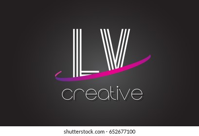 LV L V Letter Logo with Lines Design And Purple Swoosh Vector Letters Illustration.