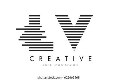 LV L V Zebra Letter Logo Design with Black and White Stripes Vector