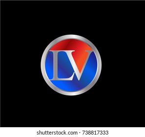 LV Letter logo Design in a circle. Blue and silver colored
