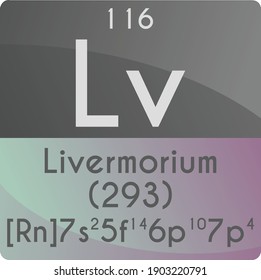 Lv Livermorium  Chemical Element Periodic Table. Square vector illustration, colorful clean style Icon with molar mass, electron config. and atomic number for Lab, science or chemistry education.