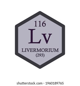 Lv Livermorium Chemical Element Periodic Table. Hexagon vector illustration, simple clean style Icon with molar mass and atomic number for Lab, science or chemistry education.