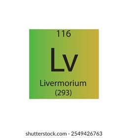 Lv Livermorium Chemical Element Tabla Periódica. Ilustración vectorial cuadrada plana simple, icono de estilo limpio simple con masa molar y número atómico para laboratorio, ciencia o clase de química.