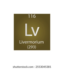 Lv Livermorium Chemical Element Tabla Periódica. Ilustración vectorial cuadrada plana simple, icono de estilo limpio simple con masa molar y número atómico para laboratorio, ciencia o clase de química.