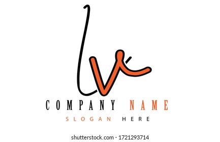 Logotipo LV inicial. Vector de diseño de carta con colores rojos negros que se editan fácilmente más tarde.
