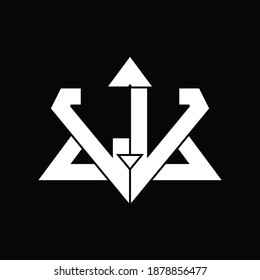 Monograma de logotipo LV aislado con plantilla de diseño de forma triangular sobre fondo negro
