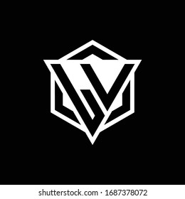 LV logo monogram with triangle and hexagon shape combination isolated on back and white colors