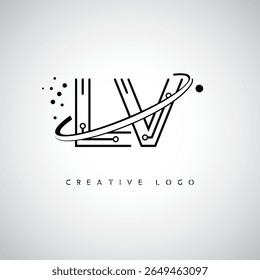 Logotipo de Monograma de Órbita LV - Marca de Letra Mínima Futurista com Linha de Arte Circular, Pontos Inspirados na Tecnologia e Conceito de Movimento Espacial para Identidade de Marca Moderna