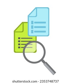 lVector file document icon and magnifier. File search flat color icon. Document verification symbol on white isolated background.