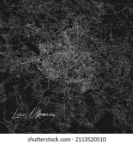 Lviv City Black and white map. Art print template for decoration. Black and white. Stock vector illustration isolated