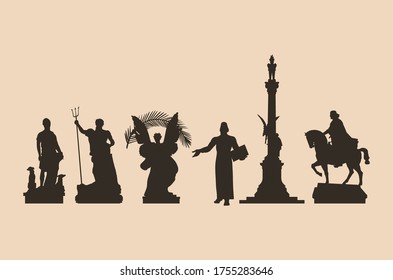 Lviv city, Ukraine, monument silhouettes. 