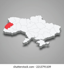 Lviv Oblast. Region location within Ukraine 3d isometric map