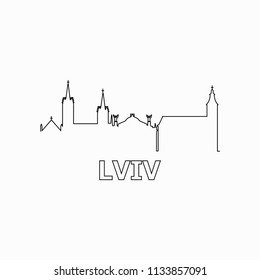 Lviv skyline and landmarks silhouette black vector icon. Lviv panorama. Ukraine