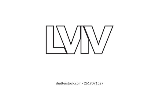 Lviv in the Ukraine emblem. The design features a geometric style, vector illustration with bold typography in a modern font. The graphic slogan lettering.