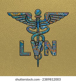 LVN Nurse, Medical symbol caduceus nurse practitioner LVN vector, coloring medical symbol with LVN text, Caduceus Symbol, LVN Nurse Mandela design