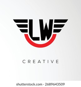 LW Creative Wings Letter Logo with Modern Shield - Powerful Business and Branding Symbol	
