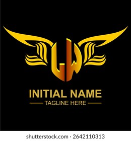 LW Golden Wing Emblem Logo with elegant gold wings, sleek and modern design. Ideal for branding, creative projects, luxury businesses, or artistic ventures.