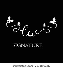 LW Handwritten initial letter, LW simple signature vector logo with butterfly shape variation, beauty, photography letter logo design. L W