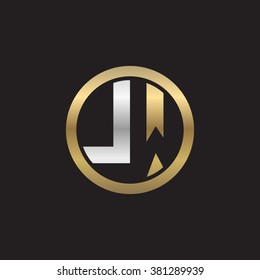 LW initial letters circle elegant logo golden silver black background