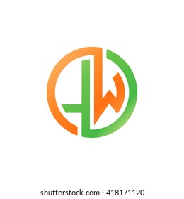 LW initial letters looping linked circle logo orange green