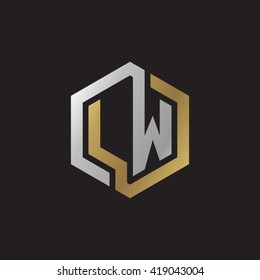 LW initial letters looping linked hexagon elegant logo golden silver black background