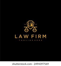 Monograma inicial LW para el logotipo de la firma de abogados con escalas y Imagen de lujo de escudo