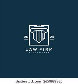 Logotipo inicial del monograma de LW para el bufete de abogados con el diseño del pilar en cuadrado creativo