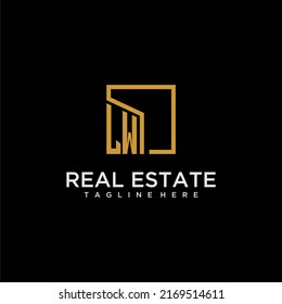 LW initial monogram logo for real estate design with creative square image